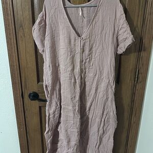 Pink V-Neck Button Dress